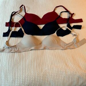 3 Soma Enbliss wireless bras. Size 34B. Red, Navy and Nude.